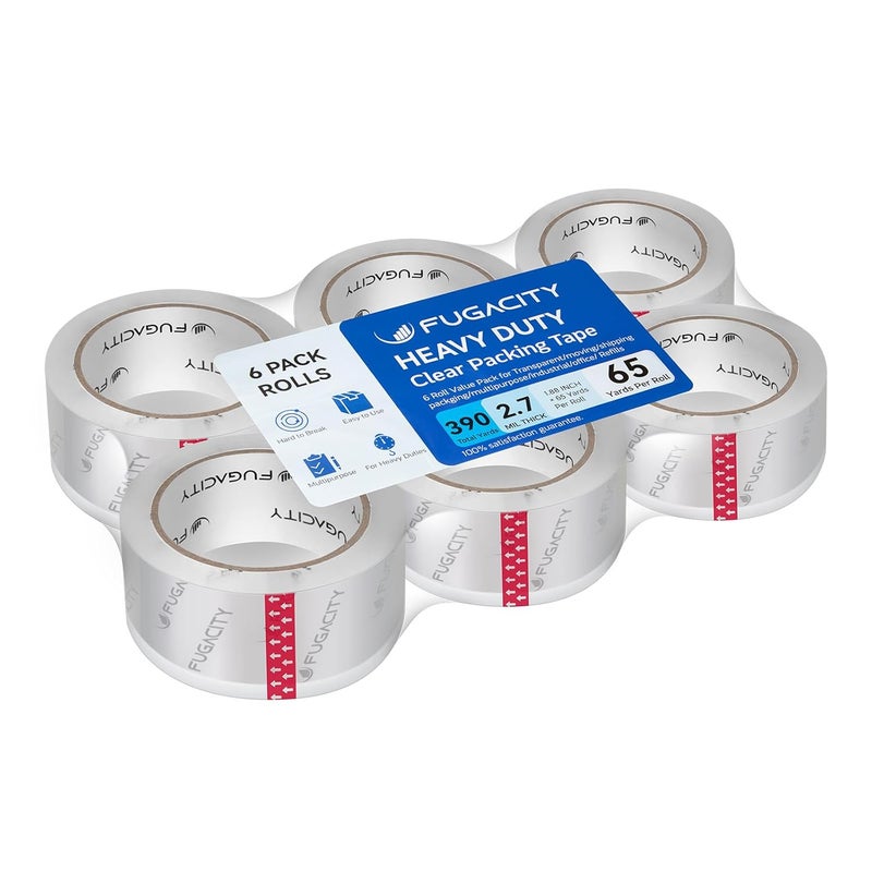 FugaCity Clear Packing Tape Refills (6 Rolls),Heavy Duty Packaging Tape for Moving Sealing, Moving Supplies,2.7 Mil Thick, 1.88 in Wide,65 Yards PER Roll,Total 390 Yards - Image 1